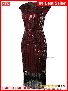 1920s Vintage Sequin Embellished Fringe Flapper Dress Gatsby Party